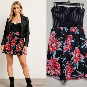 Roxy Vintage 90s Polka-dot Floral Mixed Print Sweetheart Strapless Mini Dress XS